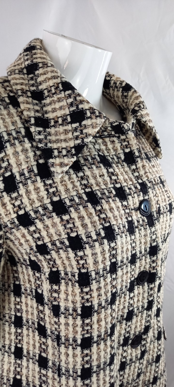 Filey London Black Cream Acrylic Wool Mix Blazer Jacket Size 18 (small) NEW