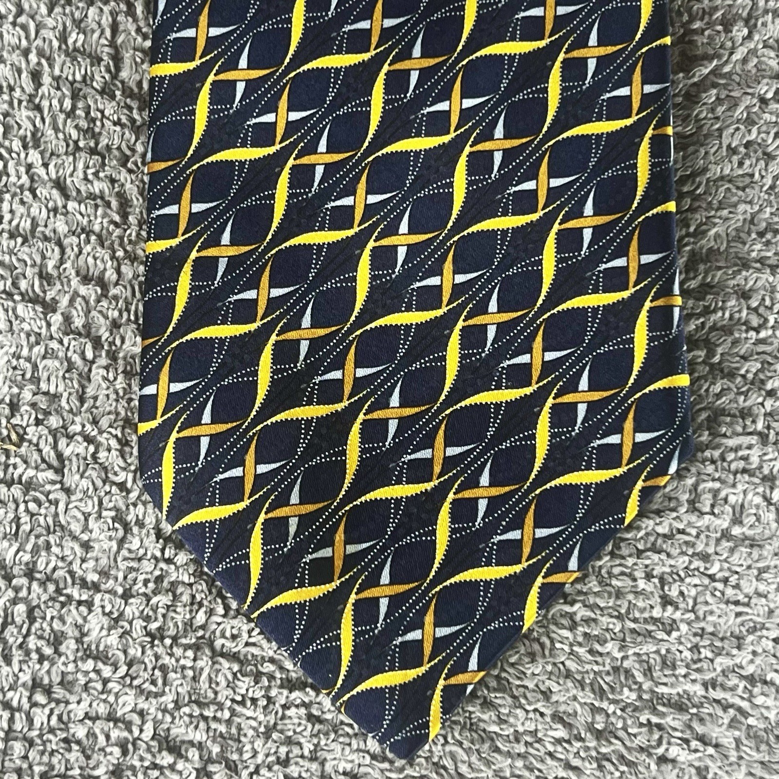 Italo Ferretti Italy Maus & Hoffman Navy, Blue, Gold, Copper Silk Tie 64” Long
