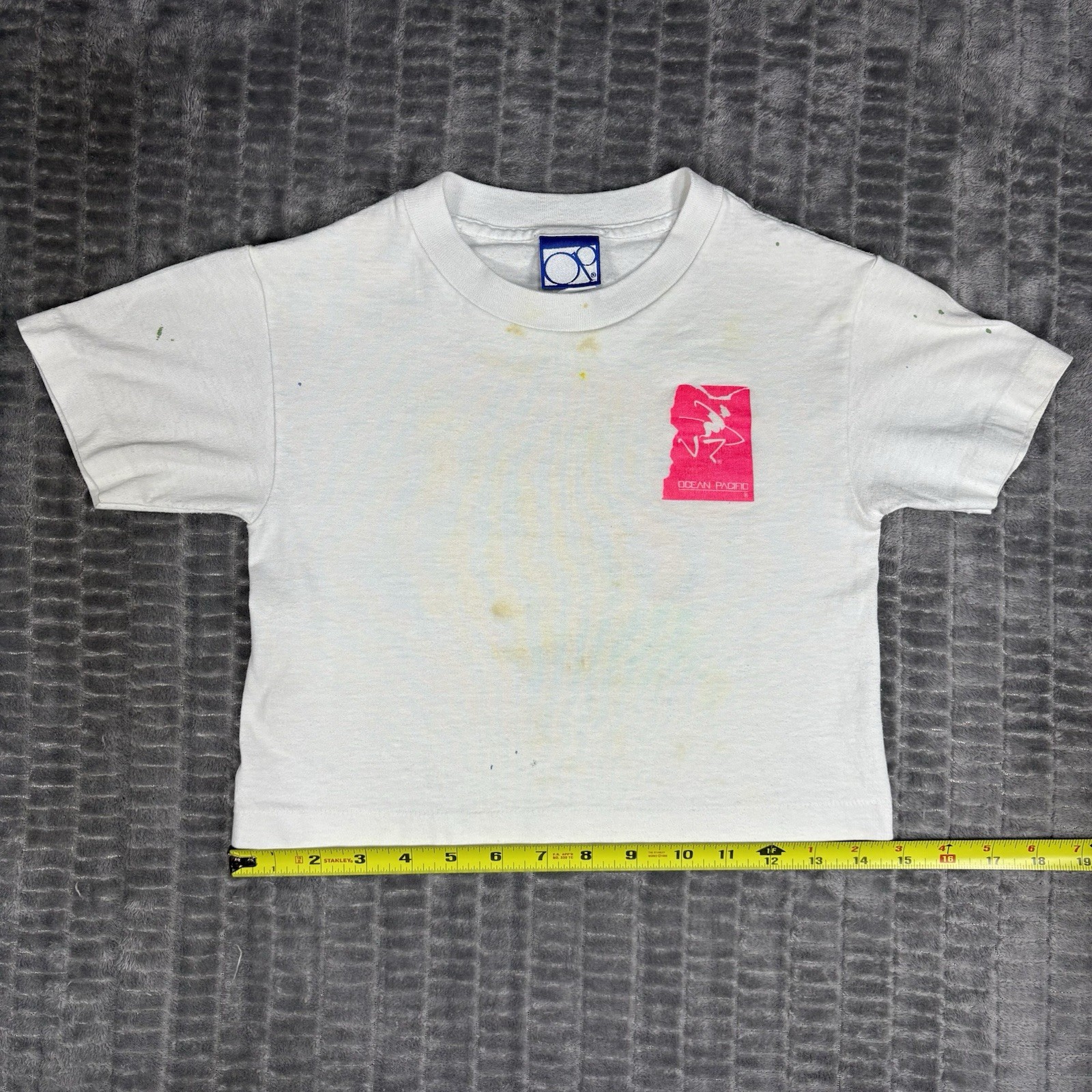 Vtg 1989 Ocean Pacific Op Surf T Shirt Crop Top Neon Windsurfing Made in USA SM