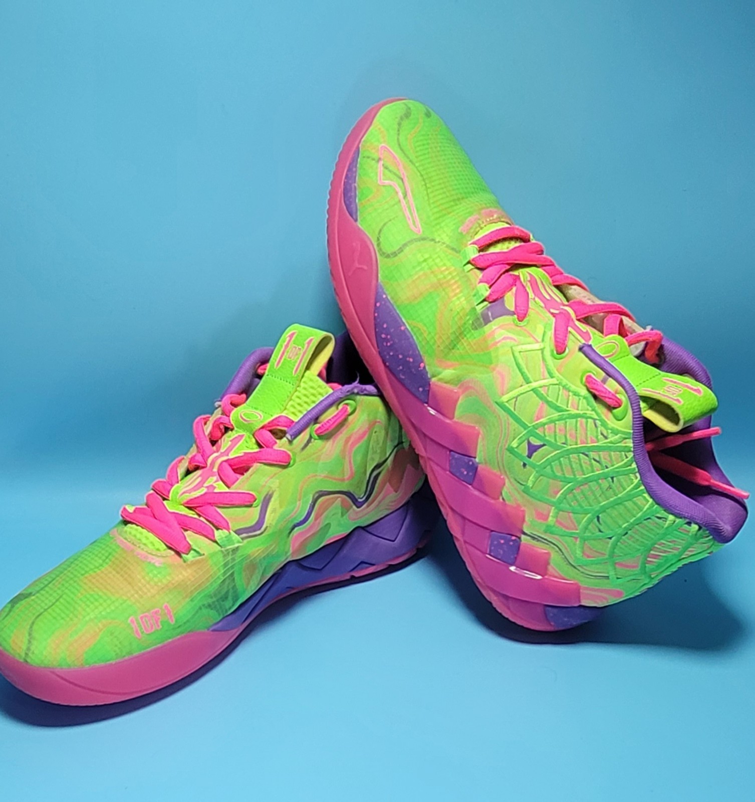 Size 10.5 Puma MB.01 Mens Basketball Shoes Green/Pink/Purple M.E.L.O 310437 01