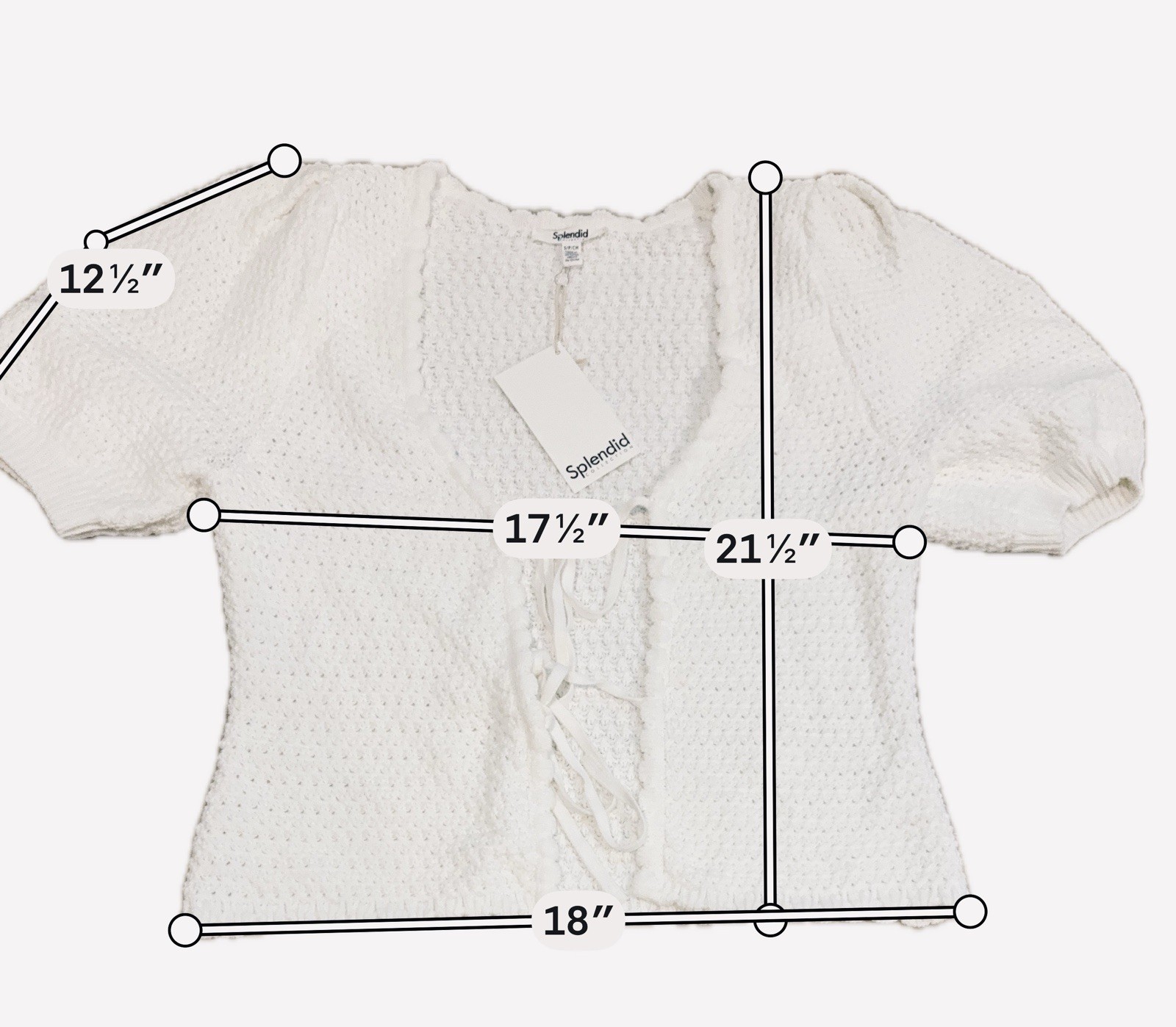 Splendid White Open-Knit Tie-Front Puff Sleeve V-Neck Cardigan Sweater S