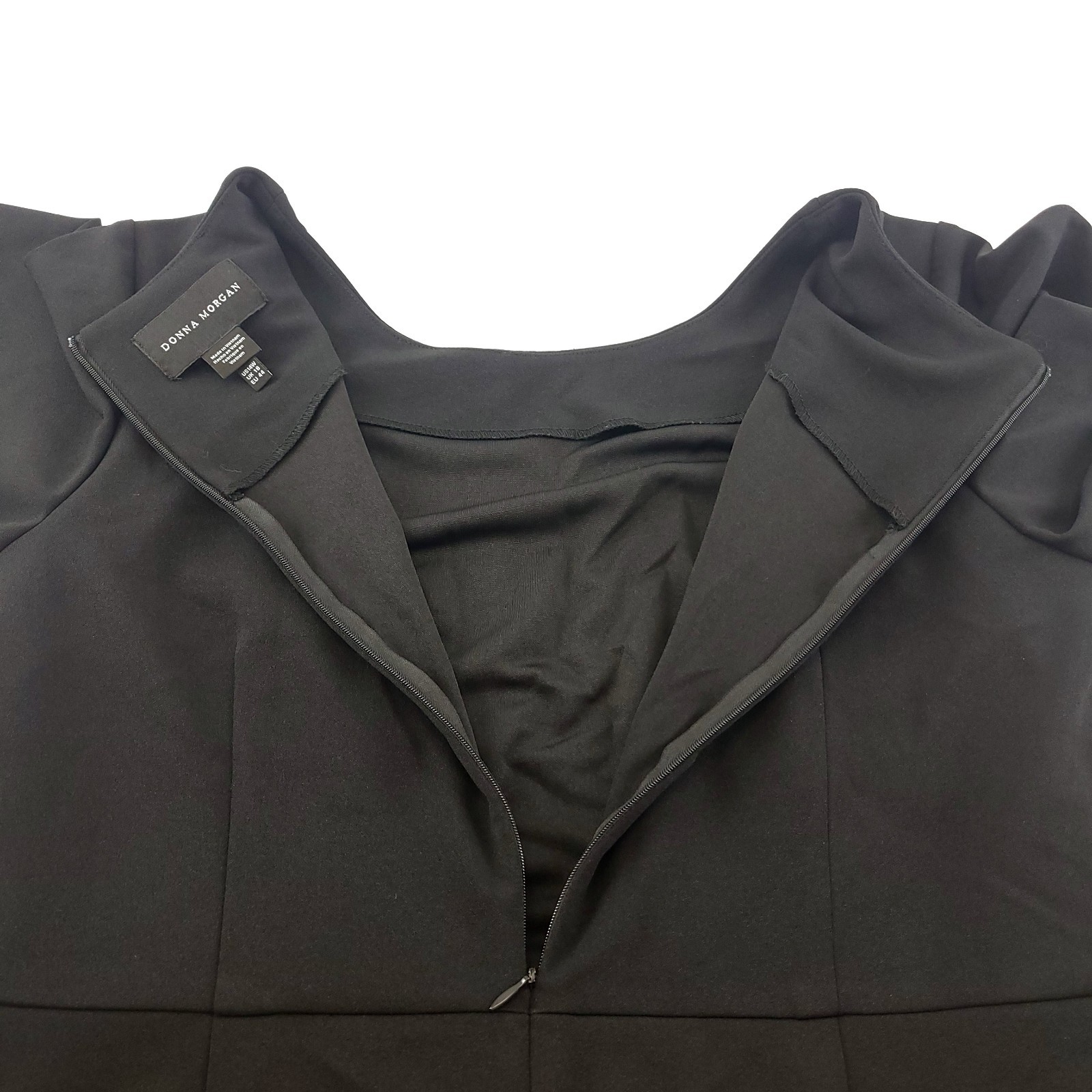 Donna Morgan Black Sheath Dress Sz 14W Short Sleeve Belted Stretch RN 58142