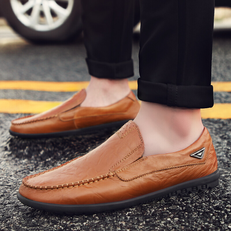 Mens Comfortable Casual Shoes Flat Loafers Genuine Leather Slip on Driving Shoes