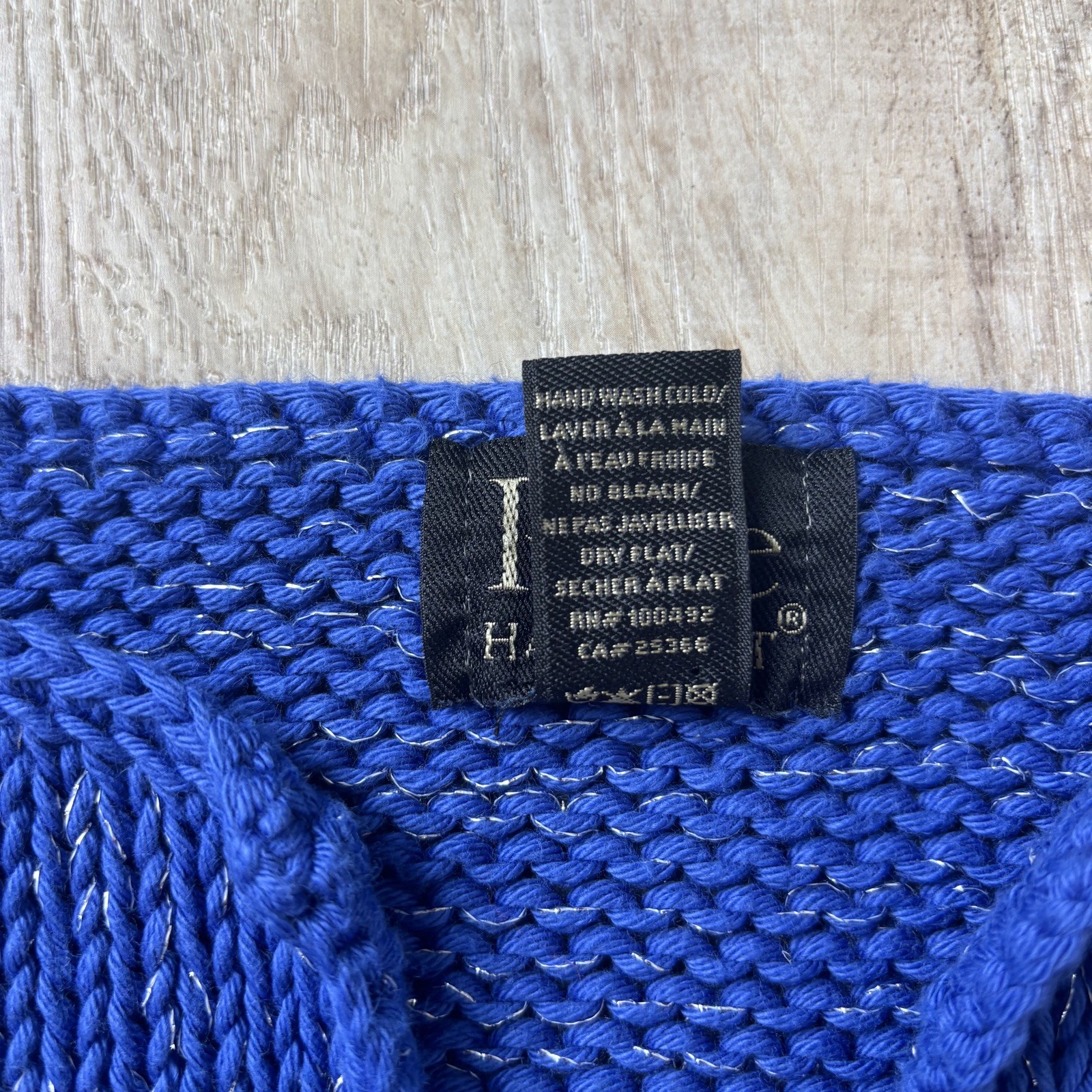 Brooch Button Handknit Womens Cotton Cardigan Size SP Blue Granny Cottagecore