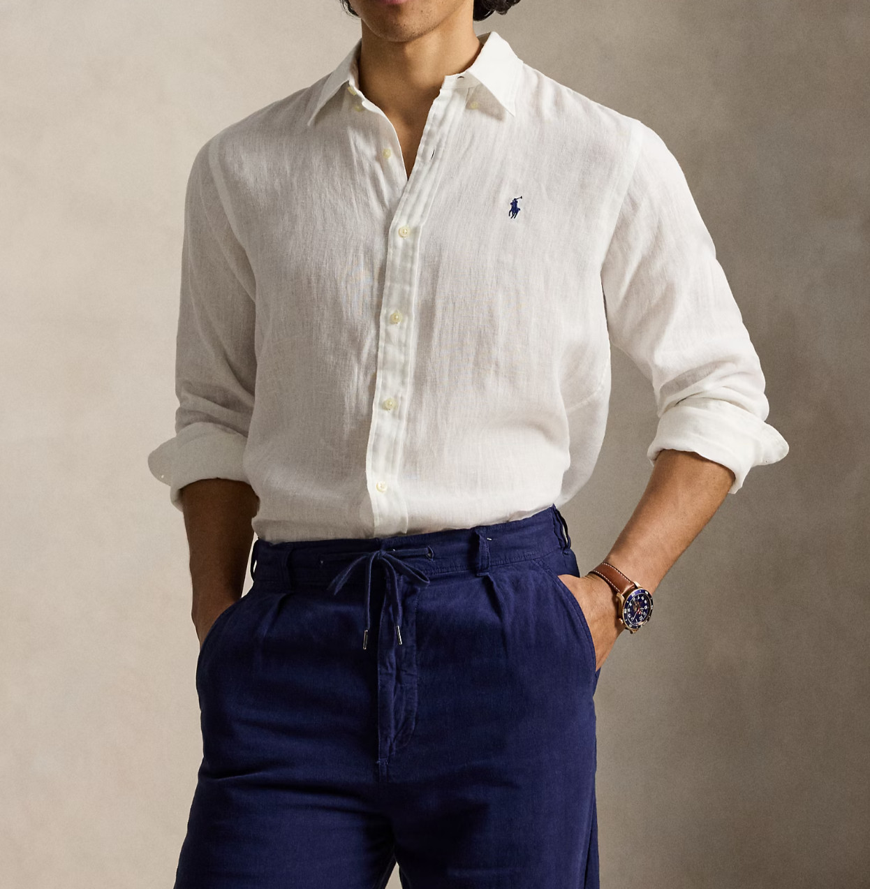 NWT Polo Ralph Lauren Men’s Classic-Fit 100% Linen Shirt Longsleeve WHITE Size M