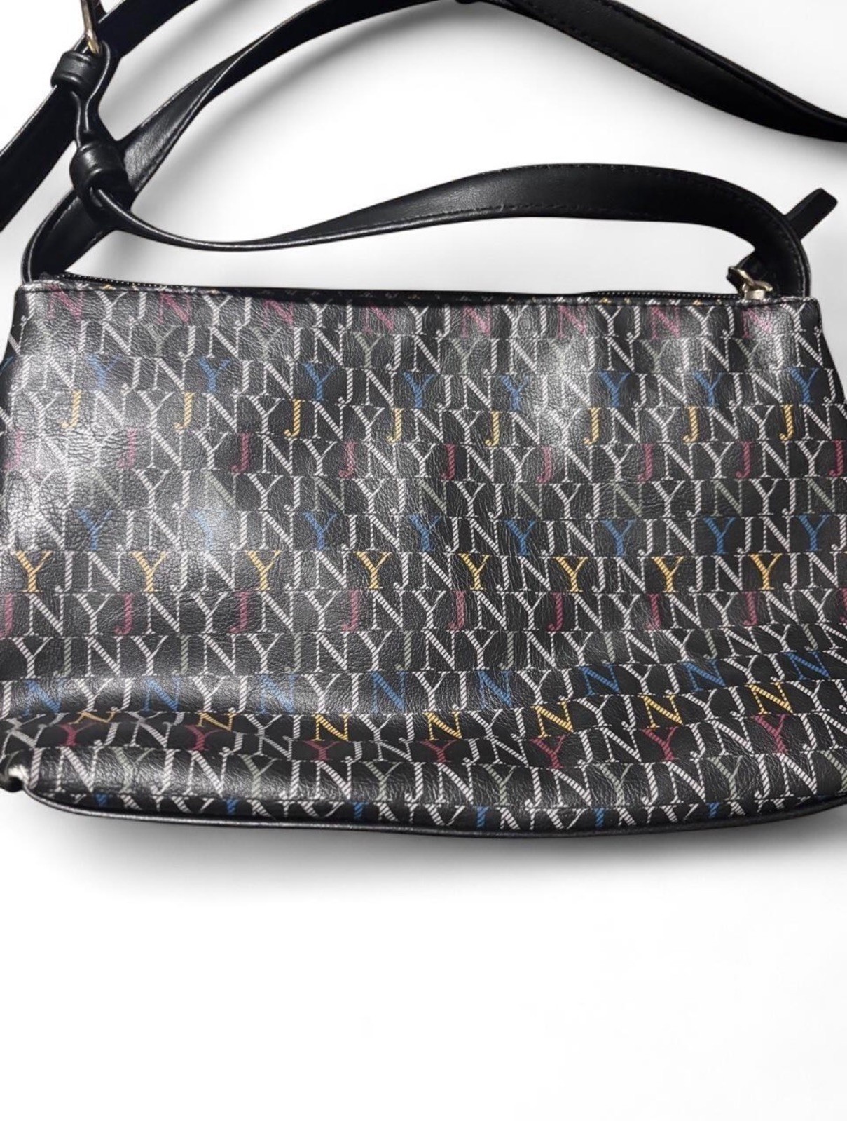 Jones New York JNY Logo Print Crossbody Bag Zip Top, Detachable Strap, Gold