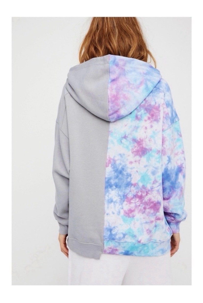 Free People Rare Two Tone Tie Dye Hooded Sweatshirt Size XL