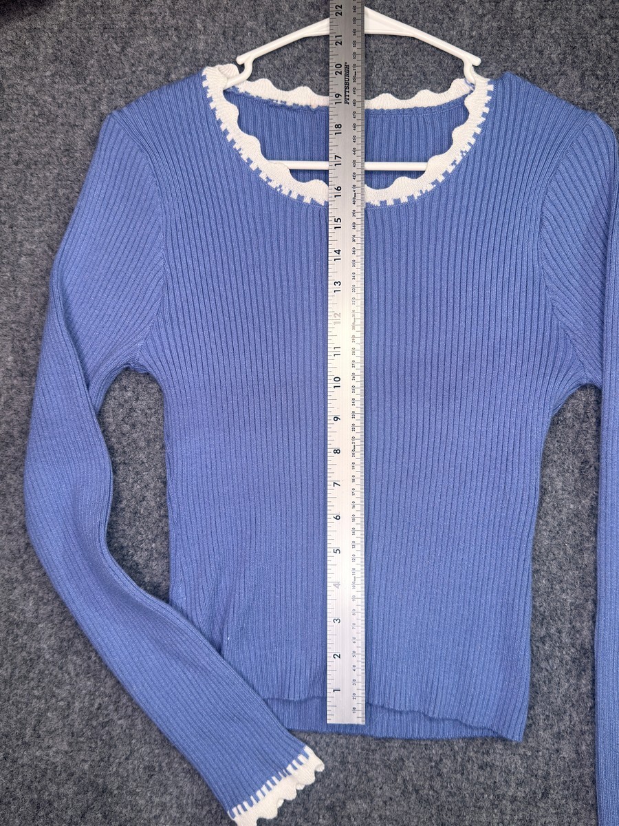 Scalloped Trim Ribbed Long Sleeve Top