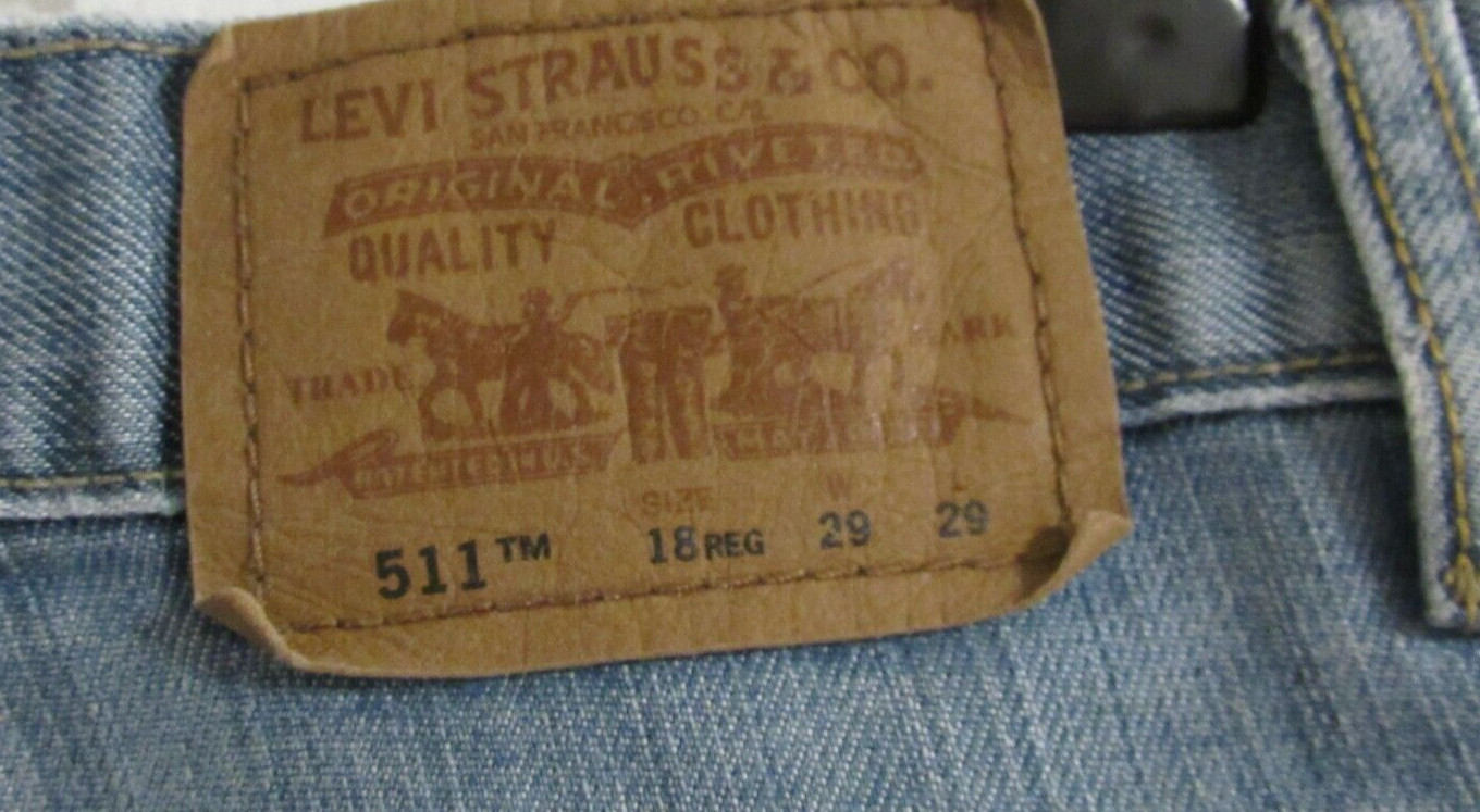 Levis 511 Slim Fit stone Washed Blue Jeans Youth Size 18 Reg 29 x 29 red tab