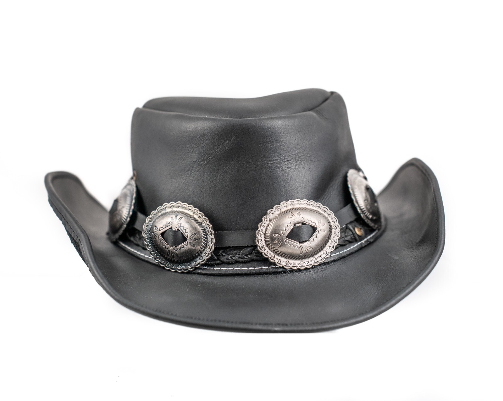 Hat Band Oval Silver Steel Western Concho Leather Band Hat Is Not Included