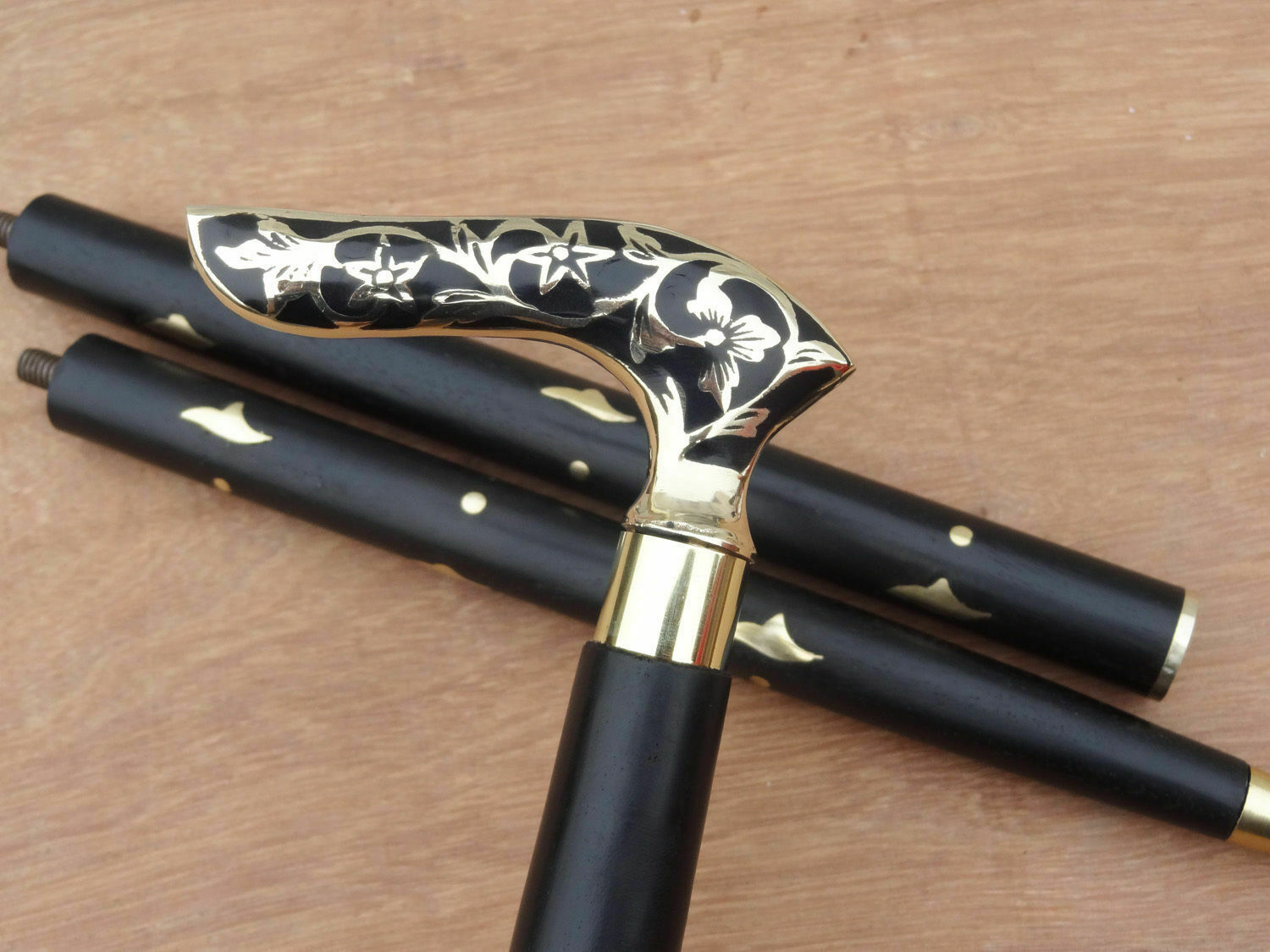 Vintage Brass Handle Victorian Wooden Walking Stick Canes Antique Designer Gift.