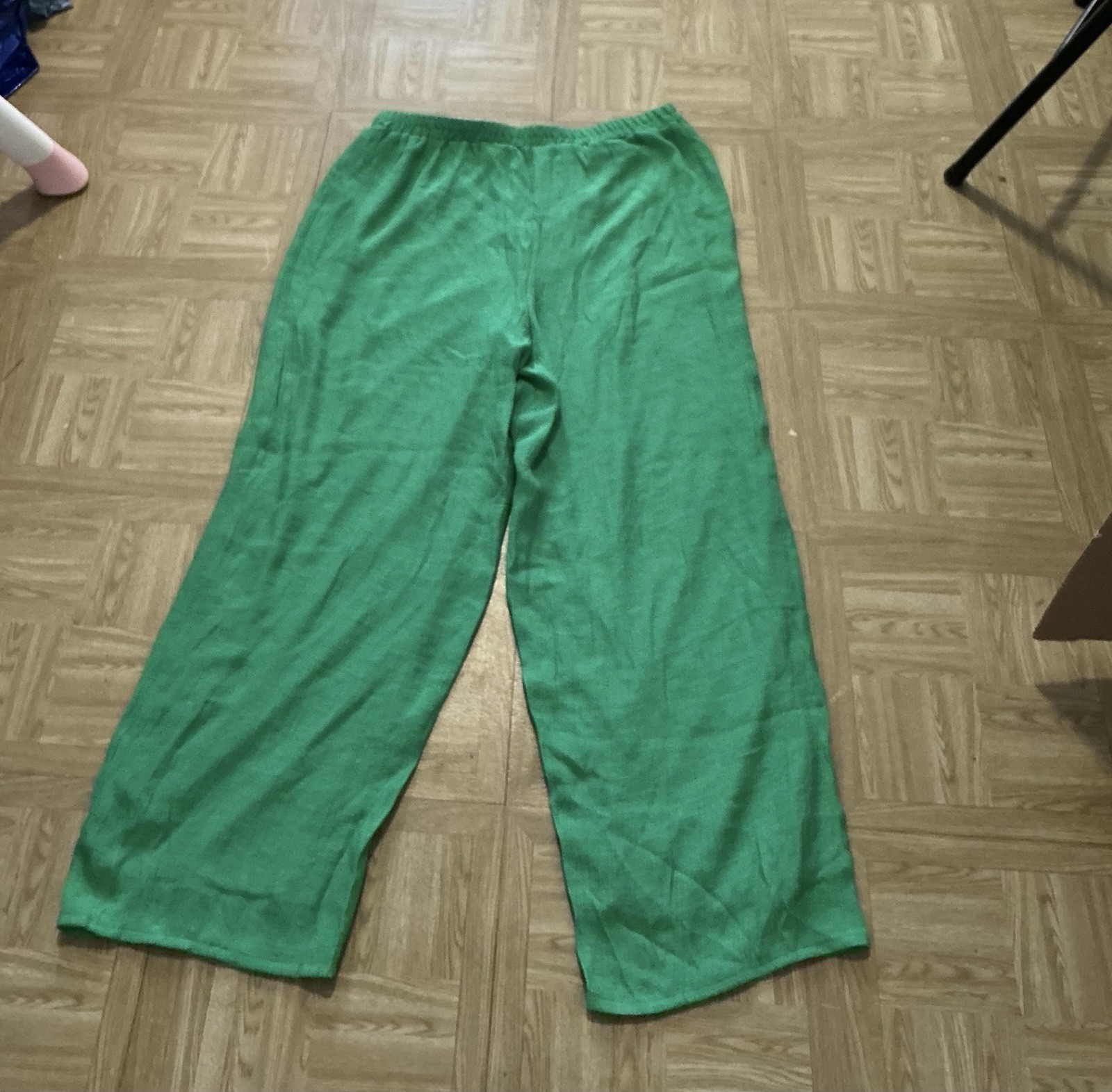 Mlle Gabrielle Paperbag Pants Green Solid Drawstring Elastic Waist Women XL
