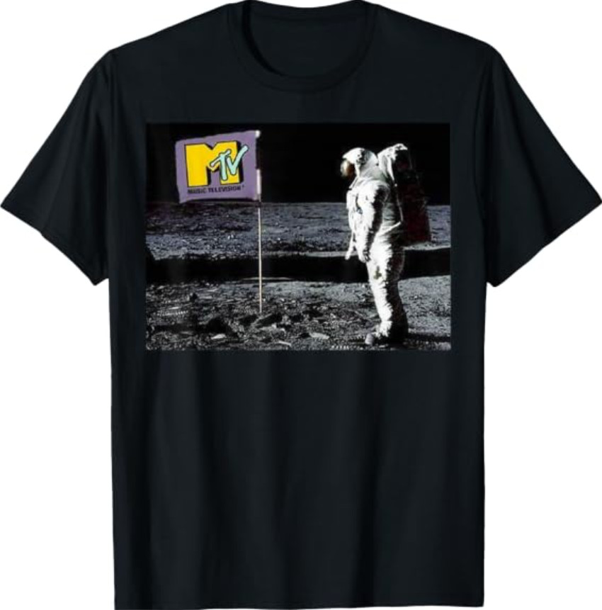 MTV Man On The Moon Logo Flag Graphic Short Sleeve T-Shirt