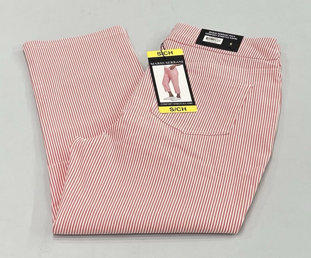 Mario Serrani Women’s Comfort Stretch Capri Pants, Tomato / Ivory, Size S