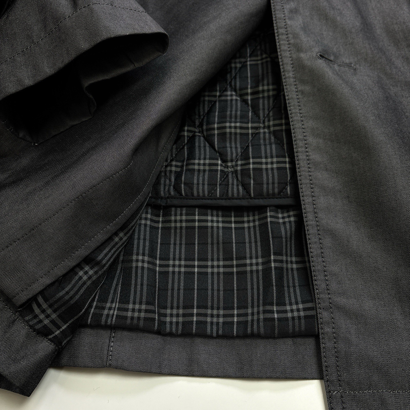Men Coat, Burberry Black Label Cotton Trench Coat quilting Liner Grey M 44 46