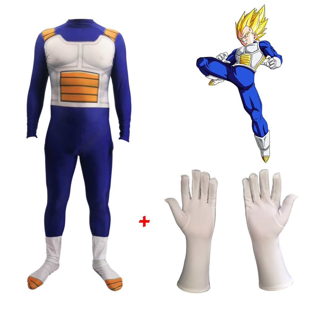 Dragon Ball Z Vegeta Jumpsuit + Gloves 2 Pcs Set Costume For Halloween Cosplay