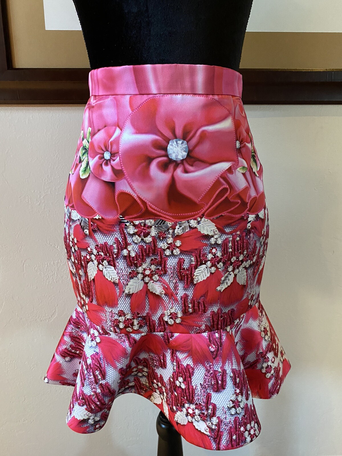 New Mary Katrantzou Above the Knee Barbie Pink Fit & Flare Skirt US 8 US 4
