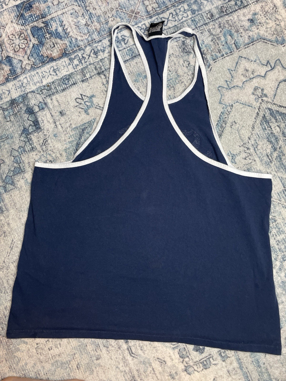 XL Vintage 90s World-Gym Stringer Tank-Top XXL USA Blue White