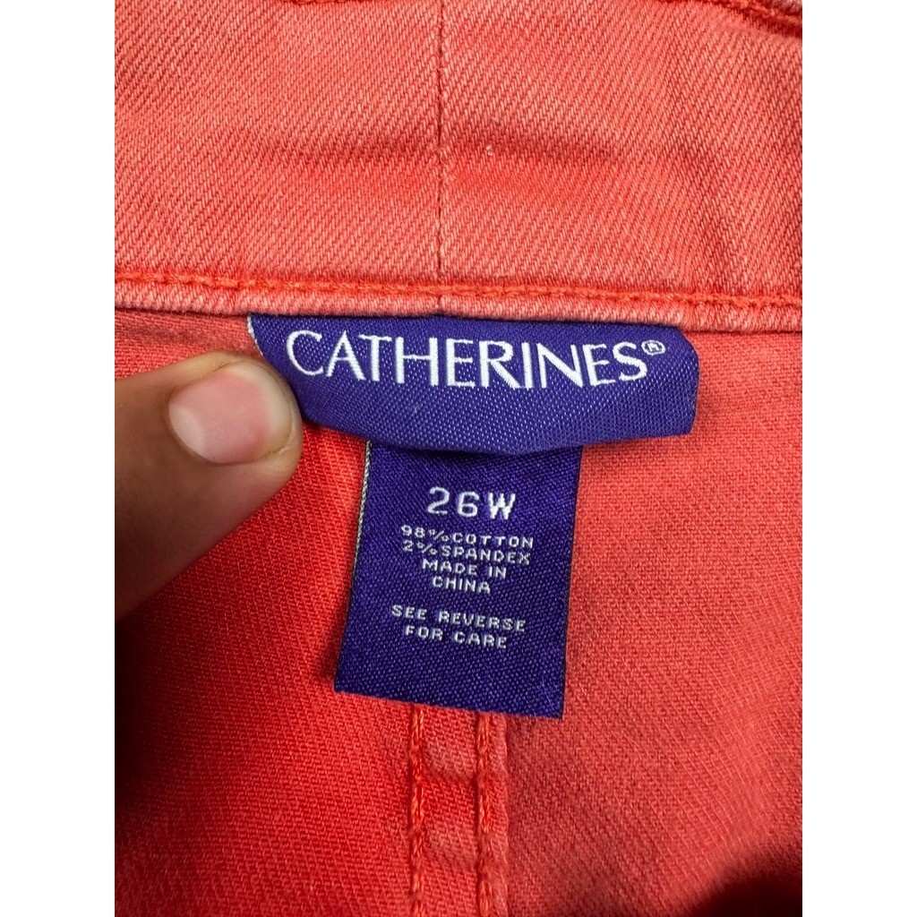 Catherines 26W Coral Orange Capri Pants Stretch Cotton Crop Side Zip Plus Size