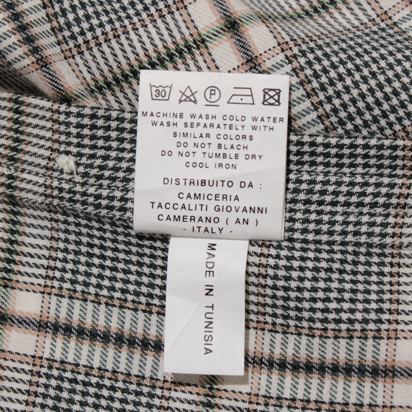 GMF NWT Dress Shirt Size 44 17.5 in Green / Cream / Black Plaid 100% Cotton