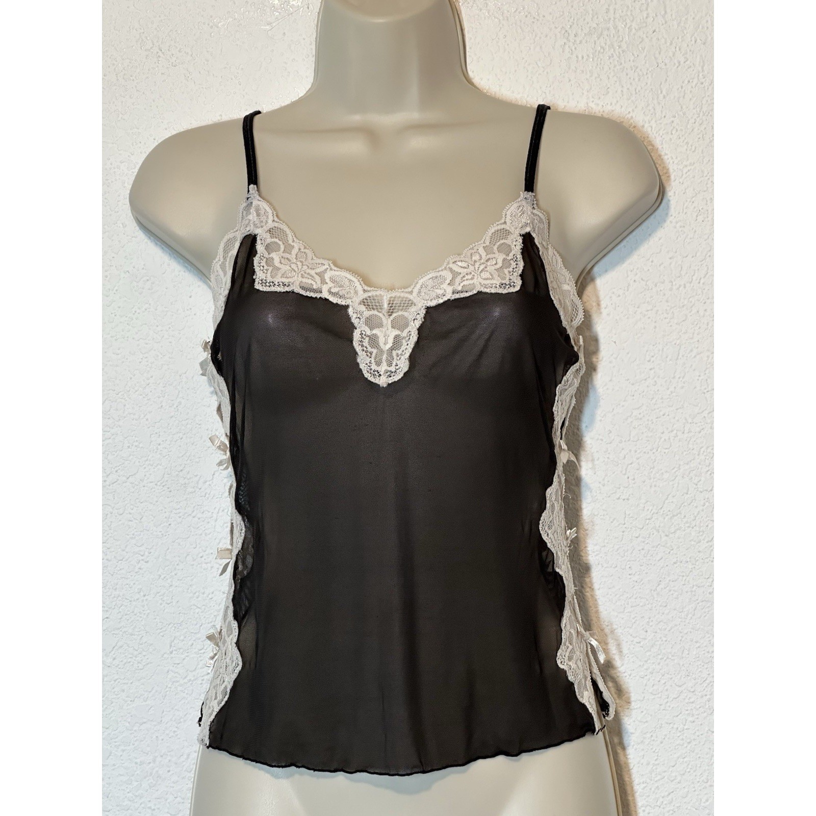 Jolie Y2K Black Mesh Sheer Cami Size S Whimsigoth Fairy Goth Emo Tank Top Layer