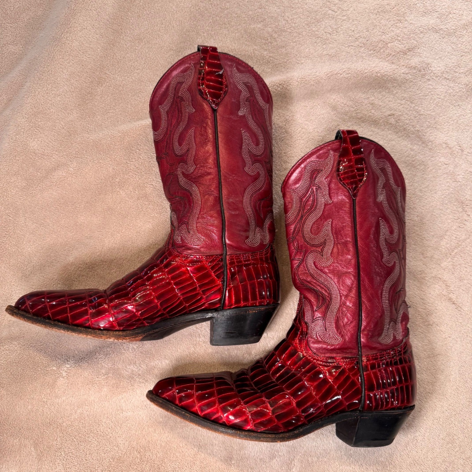 Ruby Red Croc Embossed Cowboy Boots Western Glam Rockabilly Rodeo Festival SZ 9M
