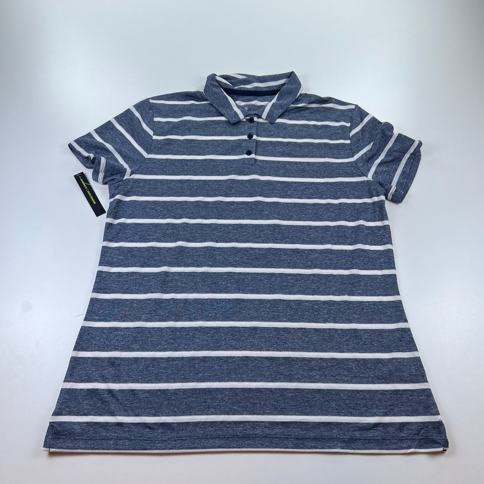NEW Nike Polo Shirt Womens Large Blue Striped Golf Dri Fit Lightweight