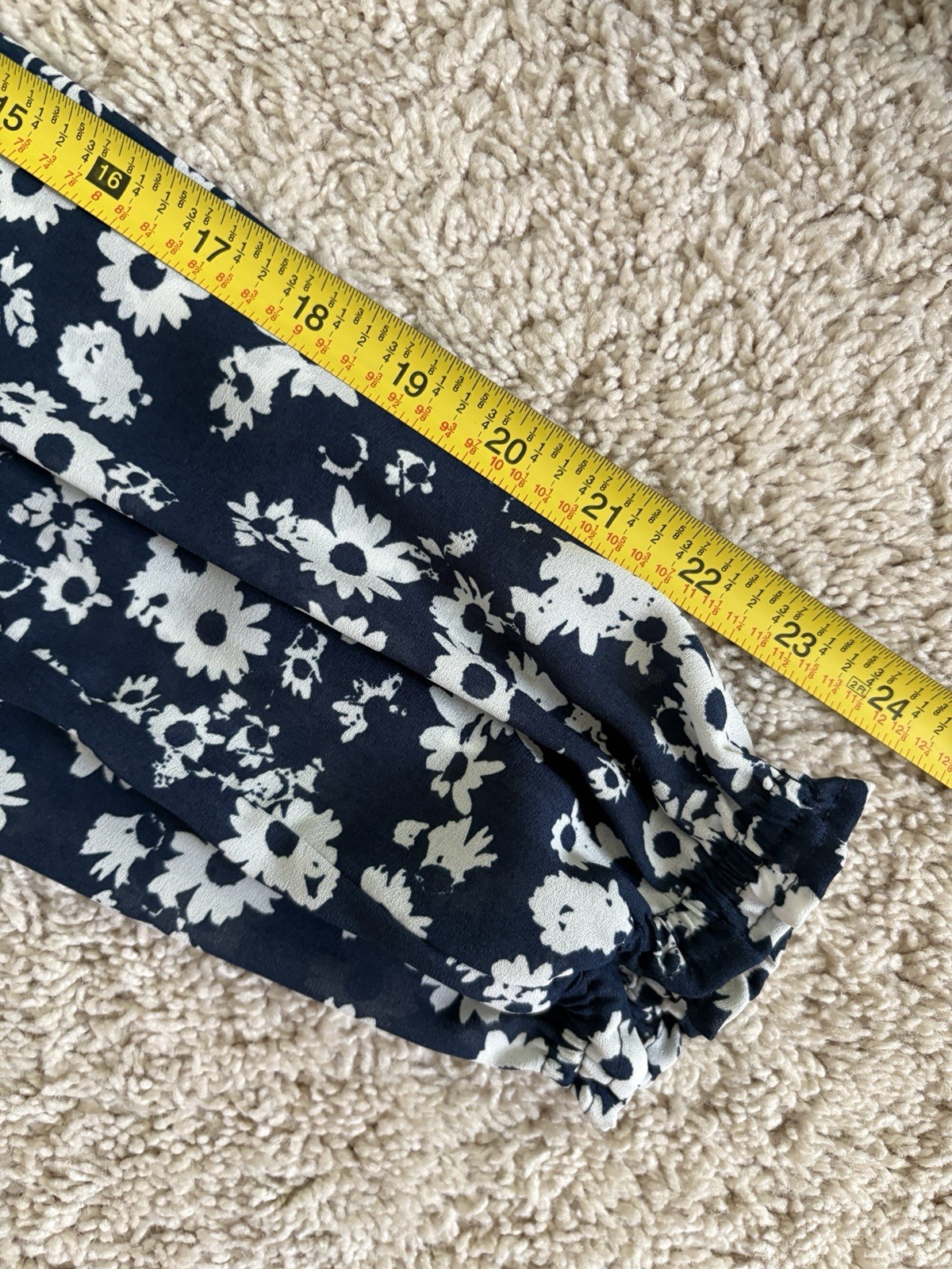 LOFT Small Navy and White Floral Long-Sleeve Blouse