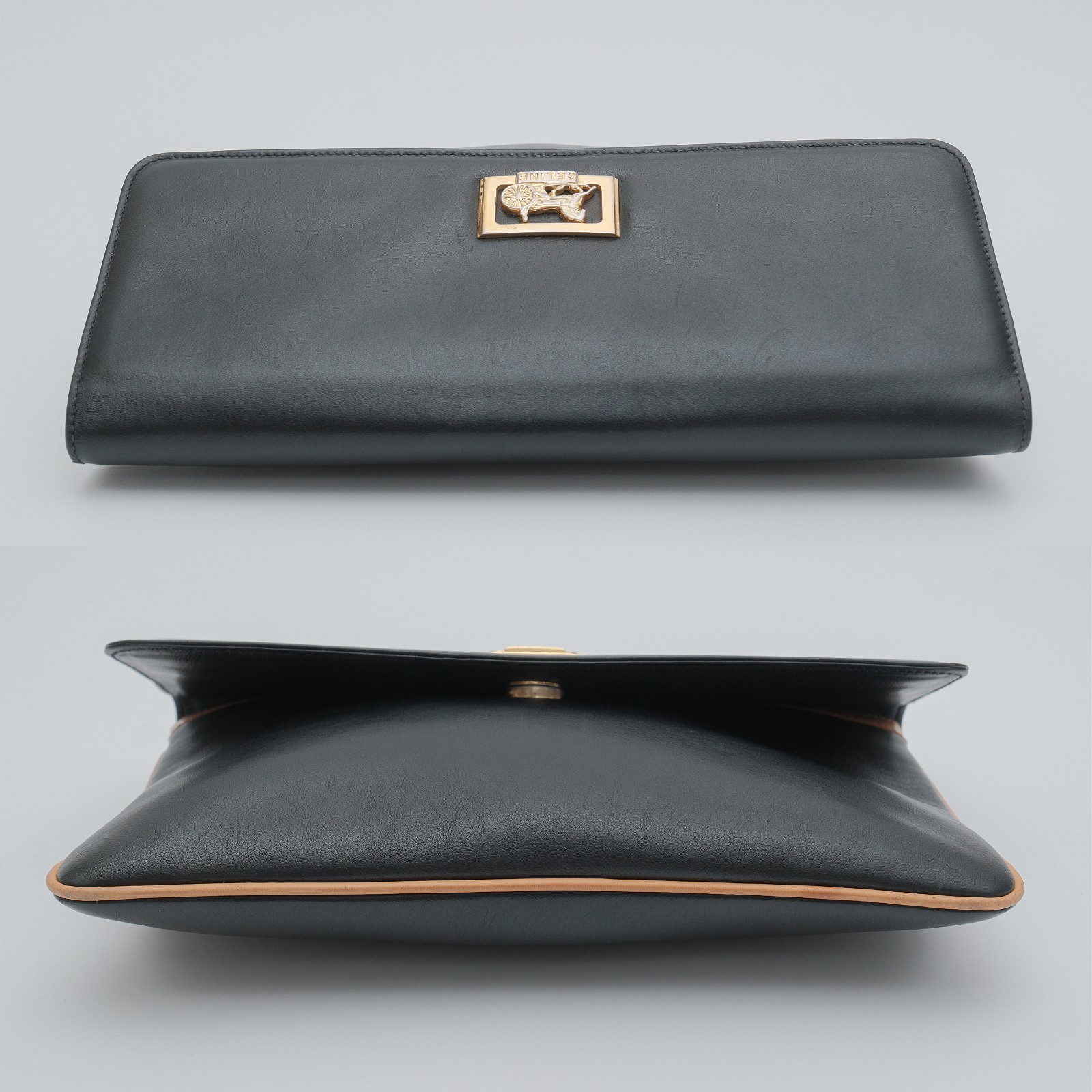 CELINE Clutch Hand bag Purse Horse Carriage Black