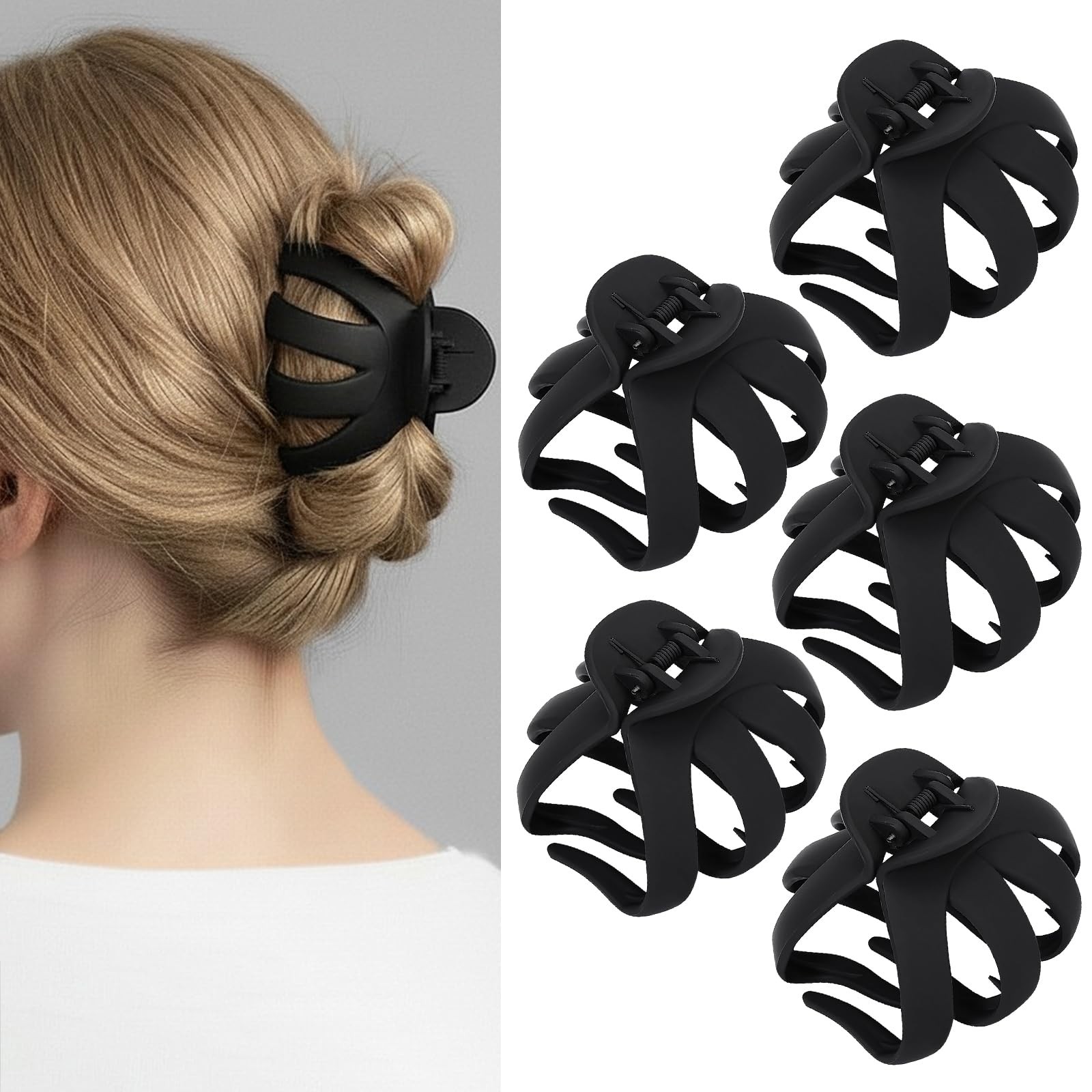 HFZRZFH 5-Pack Big Claw Octopus Hair Clips 1 Count (Pack of 1), Black 5Pcs