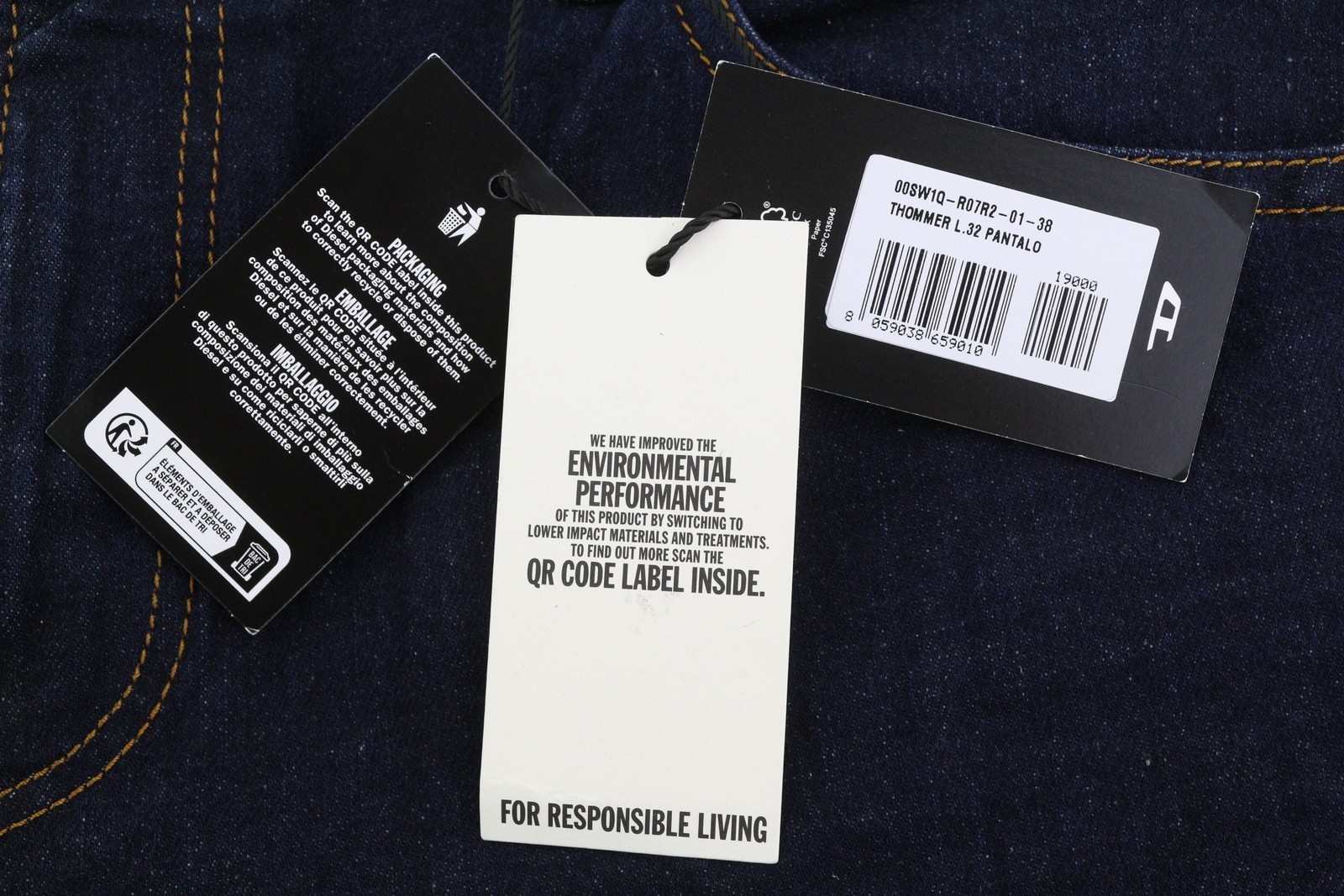 DIESEL Thommer R07R2 Men Jeans W38/L32 Dark Blue Slim Fit Low Waist RRP150 *