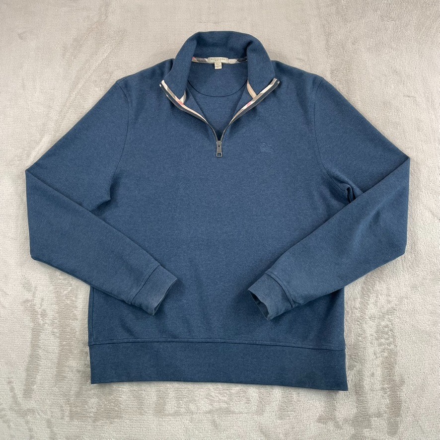 Burberry Brit Nova Check 1/4 Zip Sweater Men XL Heather Blue Embroidered Logo