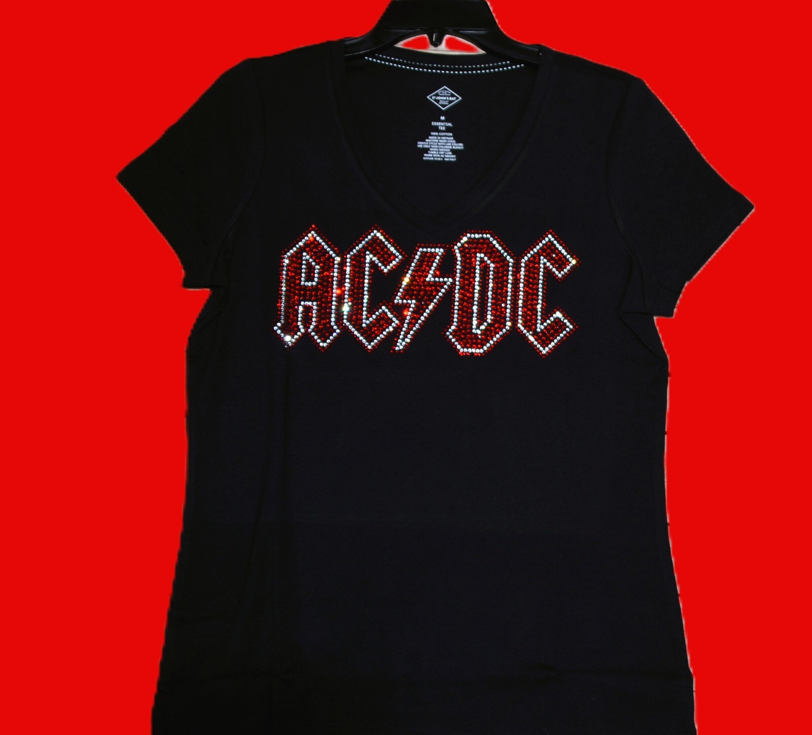 AC/DC rhinestone bling shirt or tank XS S M L XL XXL 1X 2X 3X 4X 5X clear red
