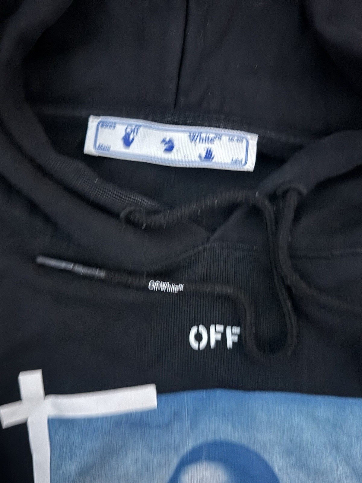 Off-White Men’s Black Cotton Fleece Pullover Hoodie Arrow Graphic Print Size L