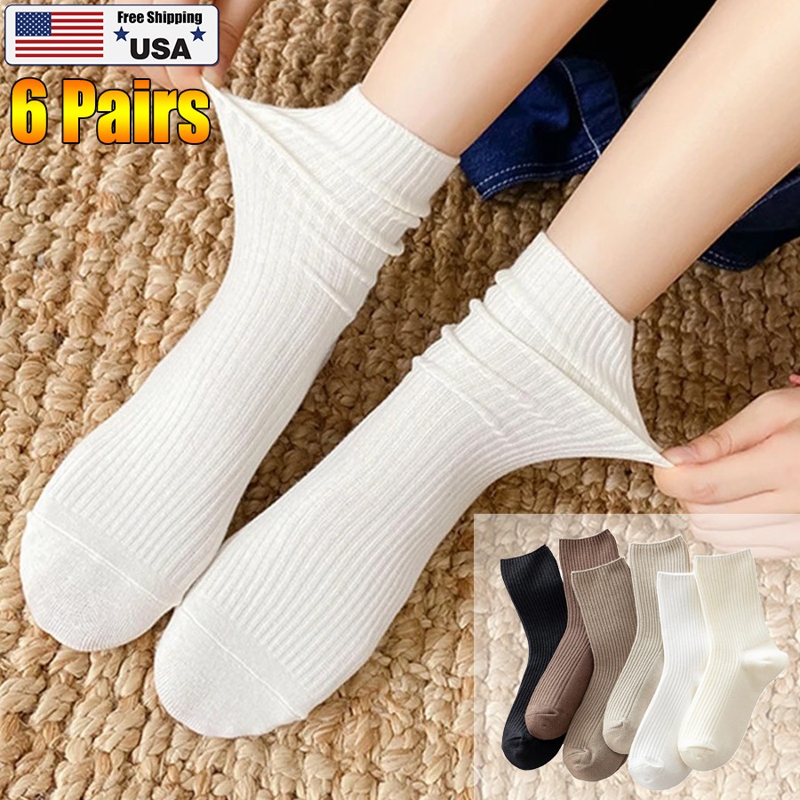 3/6 Pairs Cute Crew Socks Casual Athletic Aesthetic Cotton Socks for Fall Shoes