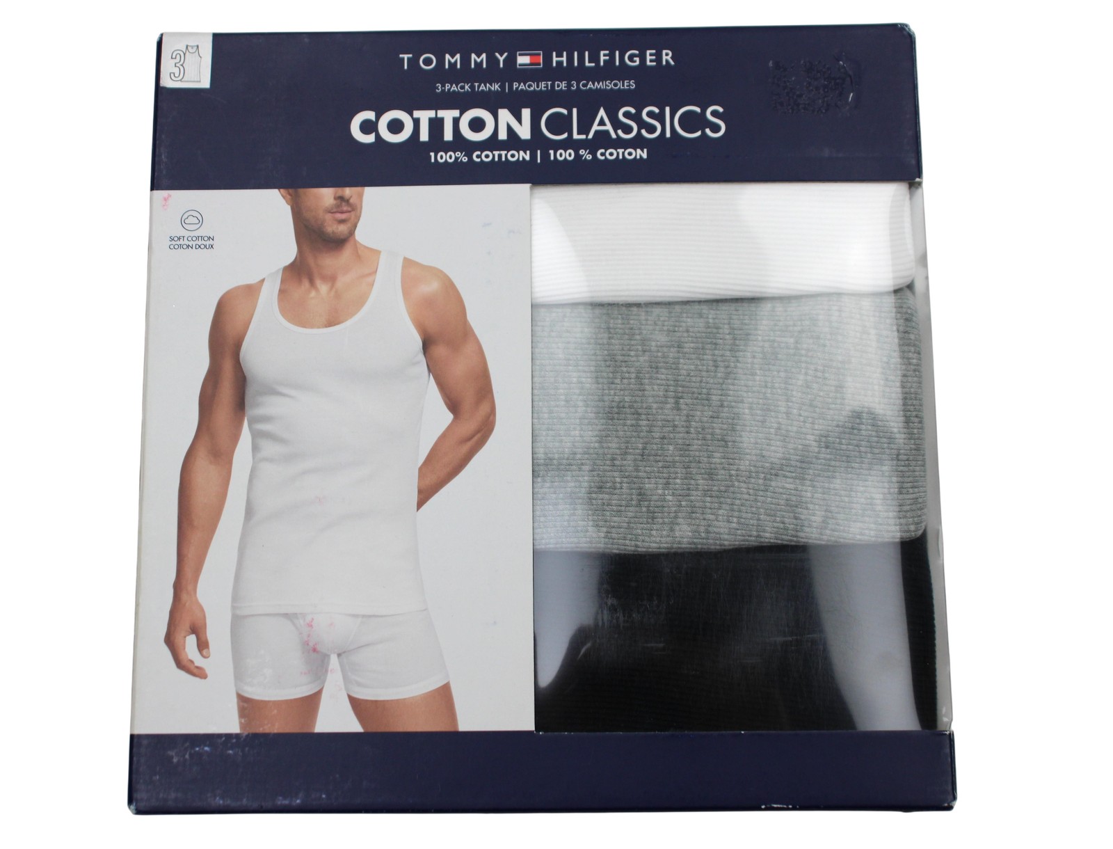 Tommy Hilfiger Cotton Classics Tank Undershirt Mens S Black Grey White 3 Pack