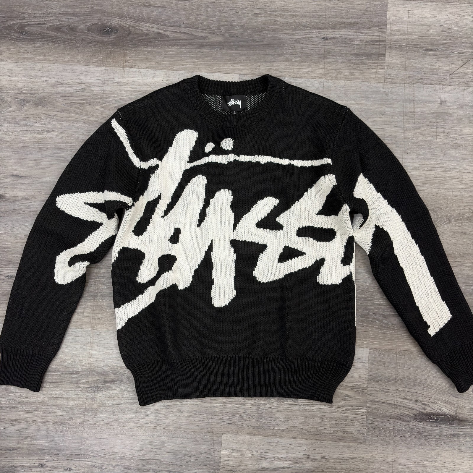 Stussy Black White Knitted Crewneck Sweater Size S