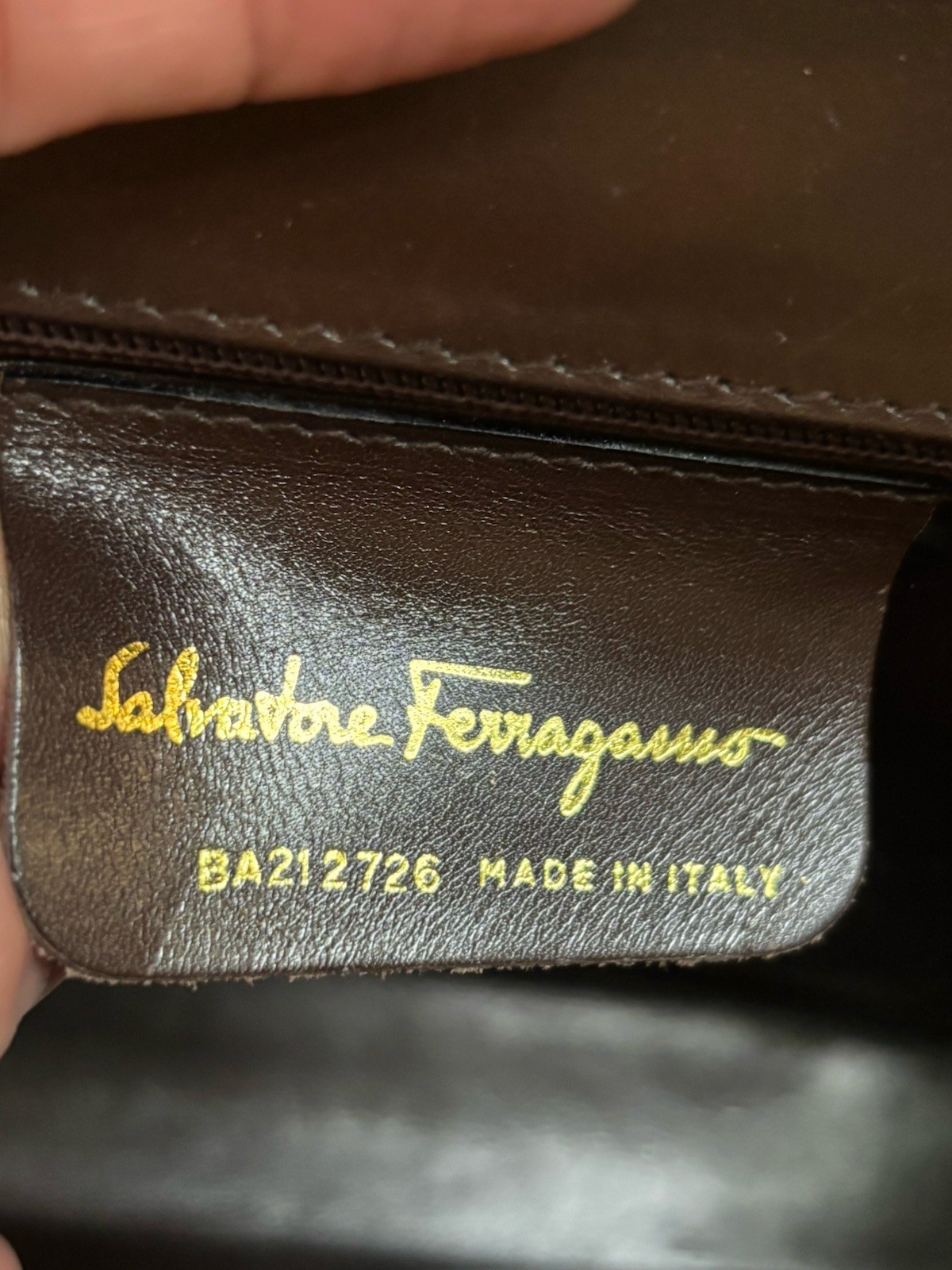 Salvatore Ferragamo vtg Brown Leather & Lizard Trim Clutch Shoulder Bag Italy