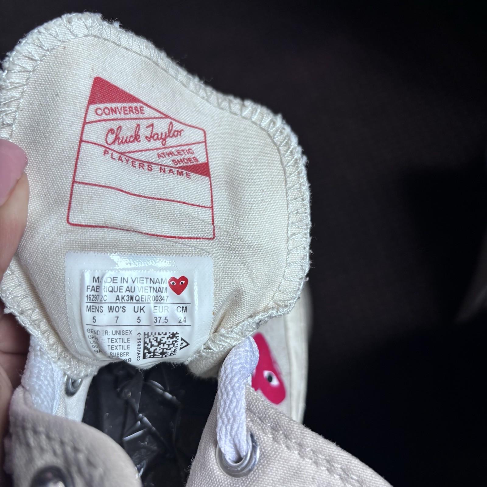 Converse Comme des Garçons Play x Chuck 70 High Milk Size 7W/5M Read Descriptio