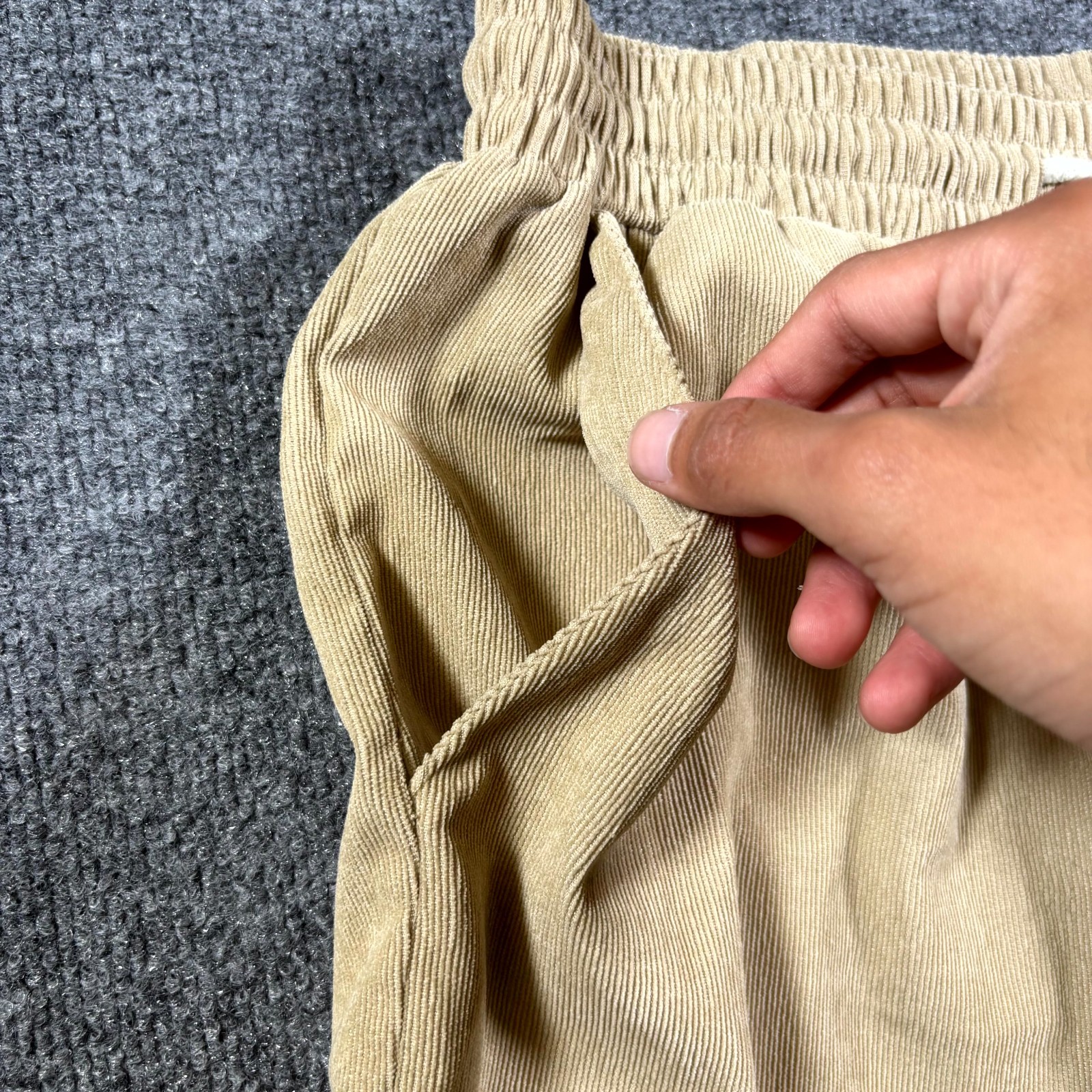 BoohooMAN Cargo Pant Men’s XL Beige Polyester Corduroy Tapered Workwear Stretch