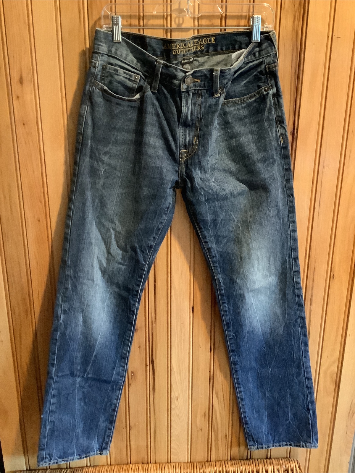 American eagle Jeans Men’s 30×32 SLIM STRAIGHT blue Denim cotton zipper fly NWOT