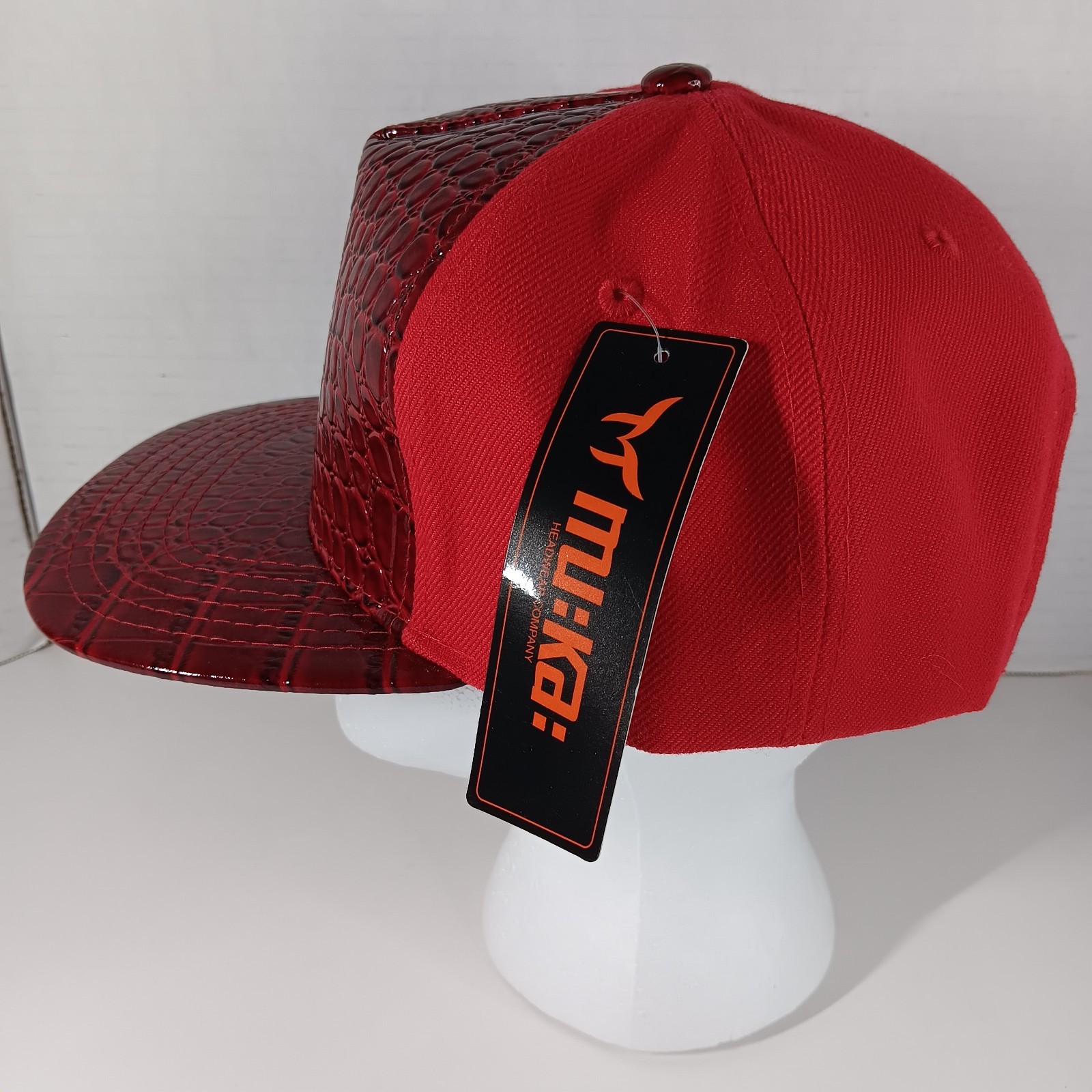Muka Hat Reptile Animal Print Patent Leather Red Snapback Streetwear NWT