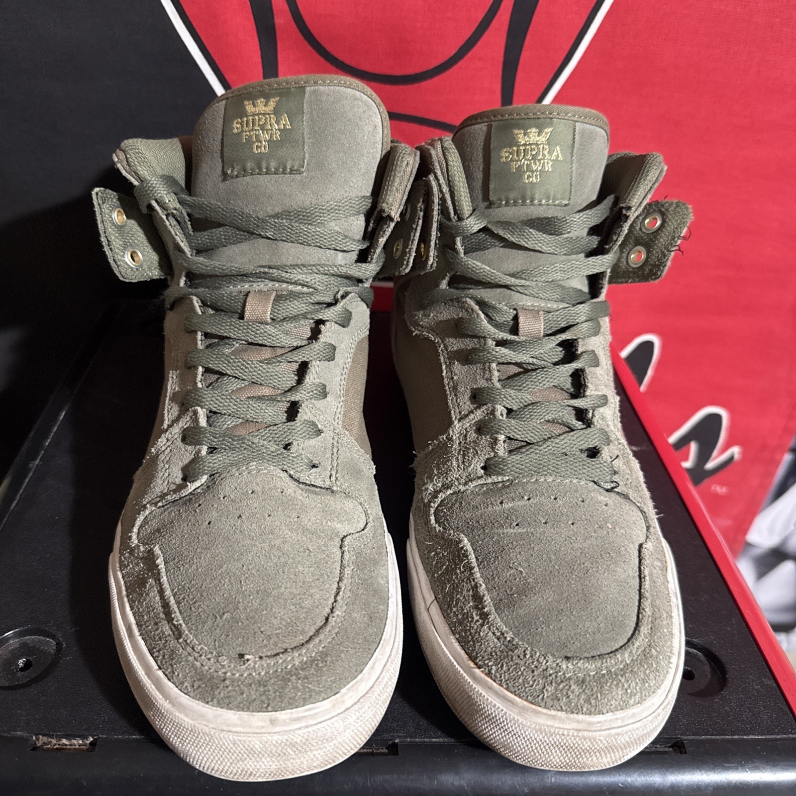 Supra Vader High Top Shoes Olive Green & Gold Size Men’s 11 Skate Skater Rare