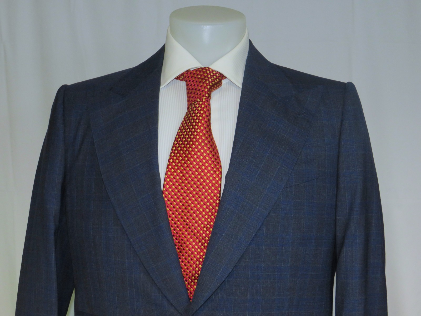 Edward Sexton Bespoke Savile Row Blue Subtle Plaid One Button Sport Coat 40L