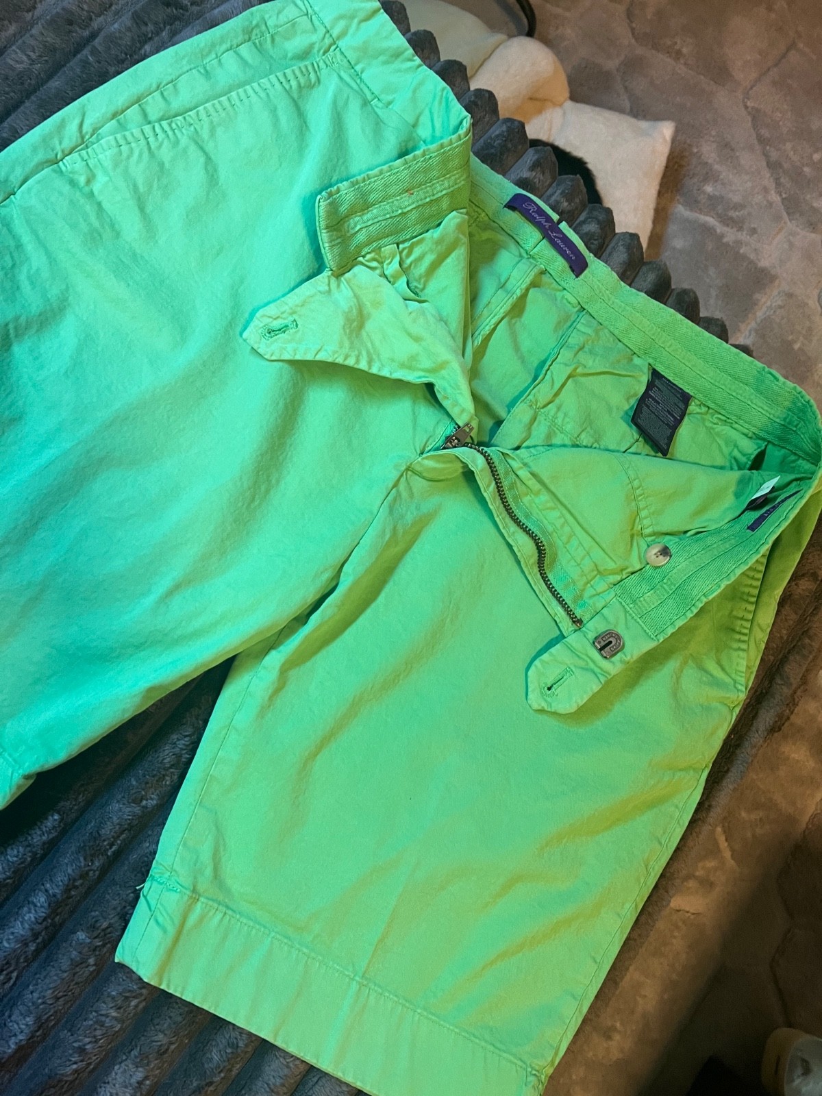 Ralph Lauren Purple Label Men Slim Fit Linen Shorts Green size 30