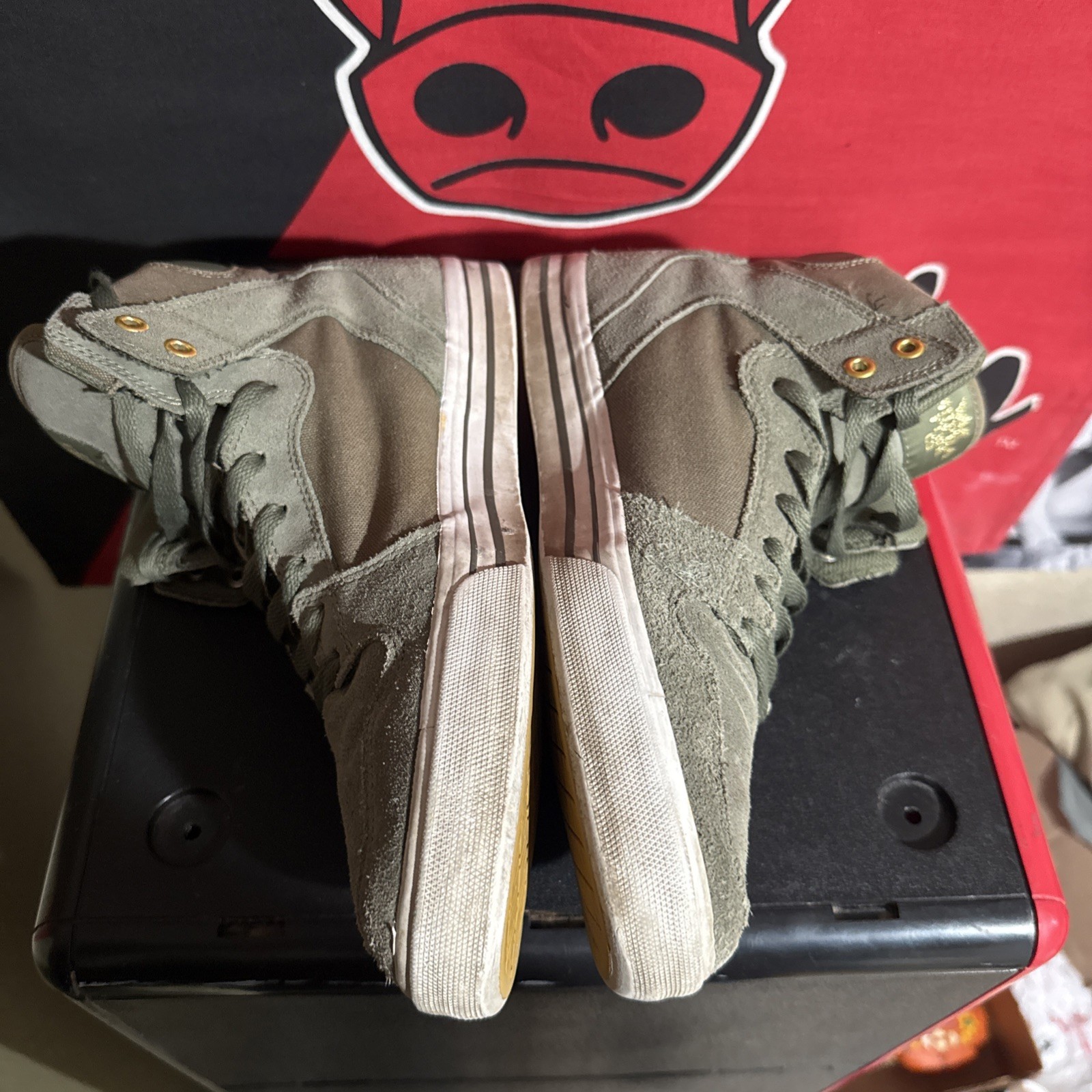 Supra Vader High Top Shoes Olive Green & Gold Size Men’s 11 Skate Skater Rare
