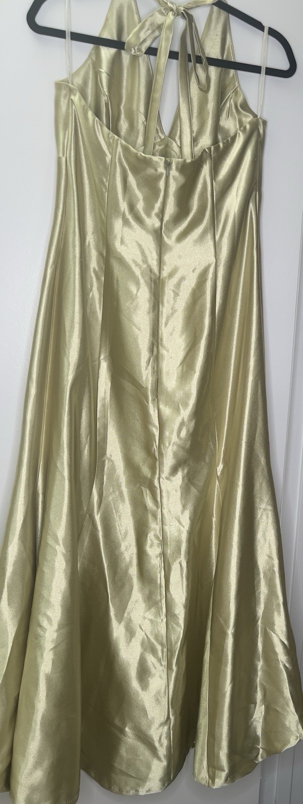 Vintage Y2K Jessica McClintock Apple Green Satin Halter Maxi Gown Fairycore