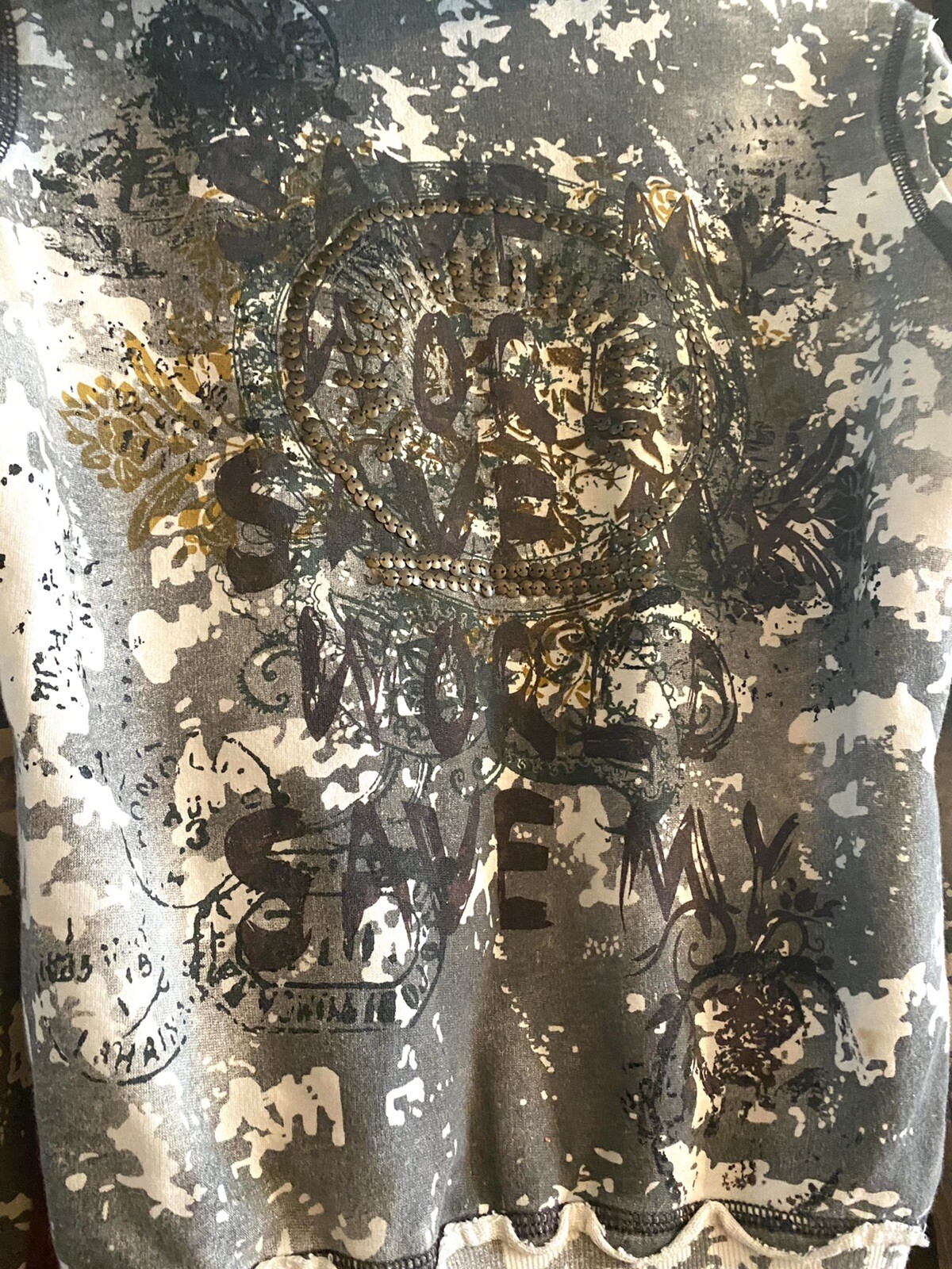Mollo Rello “Save My World” Sequin Graffiti Print Hooded Full Zip Sweatshirt S