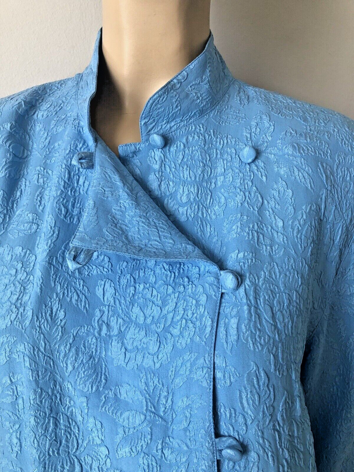 NWOT YI LIN TEXTURED BLUE TEXTURED SILK ASIAN STYLE BUTTON UP TUNIC SIZE S/M