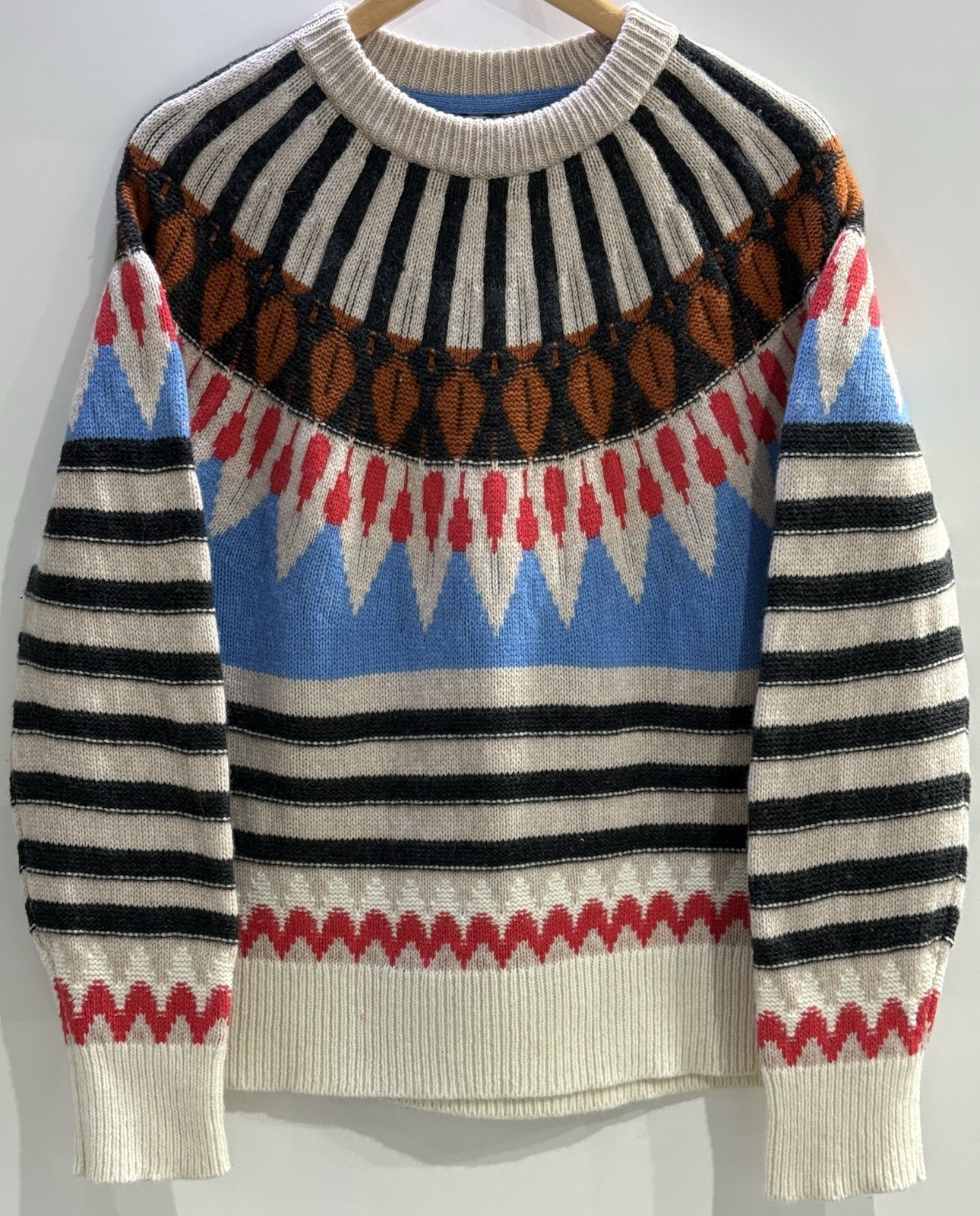 White Stuff Fair Isle Lambswool Jumper UK 14 Blue Nordic Pattern Wool Blend